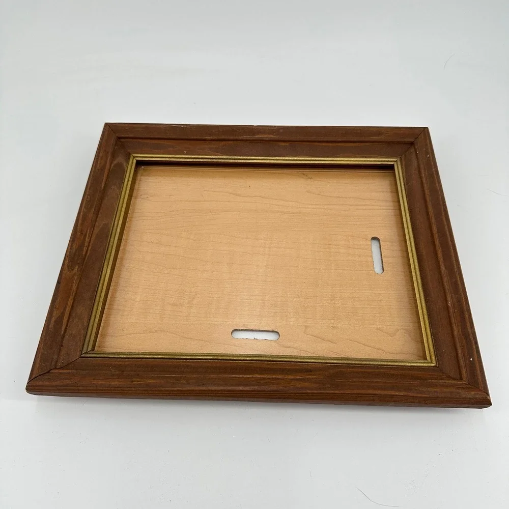 Vintage Walnut Tone Wooden 8x10 Picture Frame with Gold Trim Inner Border